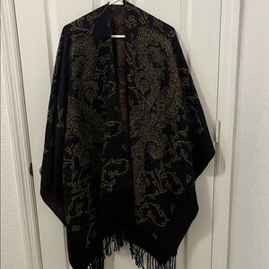 Elegant Black and Gold Paisley Shawl